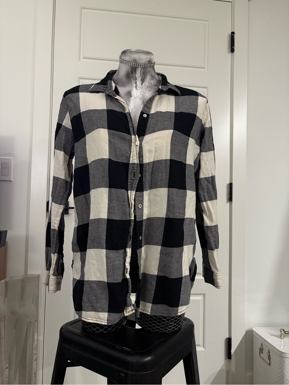 H&M Black and White Buffalo Check Button-Down Shirt